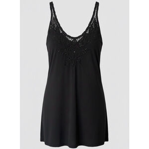 Soft Surroundings Black Beaded Lace Tank Top Women’s Medium Sleeveless